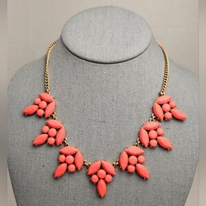 [J. CREW] Coral Triple Opaque Gemstone Gold Toned Collar Statement Necklace